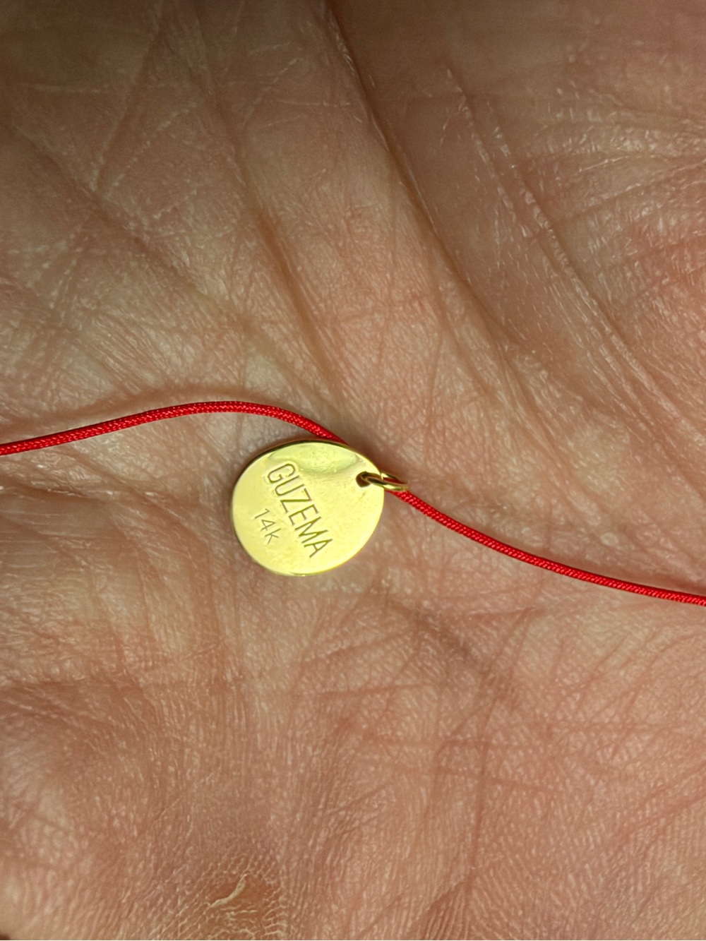 Guzema 14K Gold Disc Red Cord Bracelet